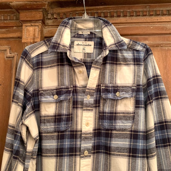Abercrombie Kids Muscle Plaid Cotton Flannel Button Up Shirt Blue Size XL - Picture 4 of 13